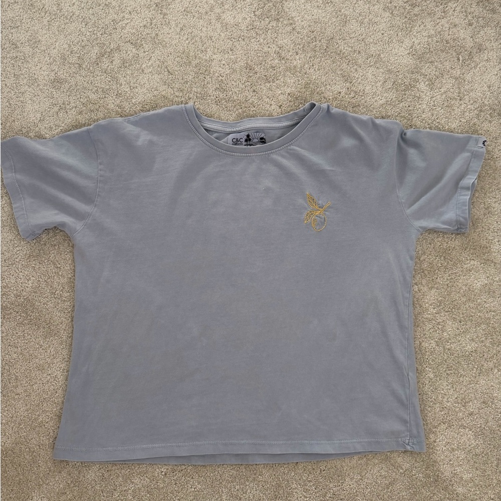 C&C California Women’s Light Blue Tee with Yellow Embroidered Motif